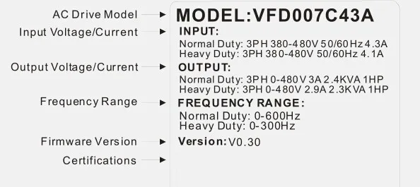 Вход AC 3ph 380V выход AC 3ph инвертор C Серия трехфазный VFD075C43A 0~ 480V 18A 0~ 600Hz C2000 7.5KW 10HP