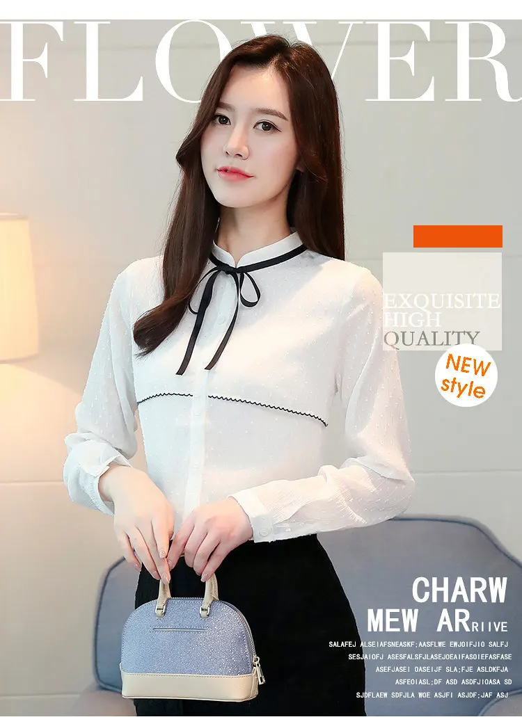 New Arrival Autumn Tops Women Shirts Office Chiffon Blouse Women 2019 Fashion Long Sleeve White Shirt Female Bow Work Blusas Mujer  (1)