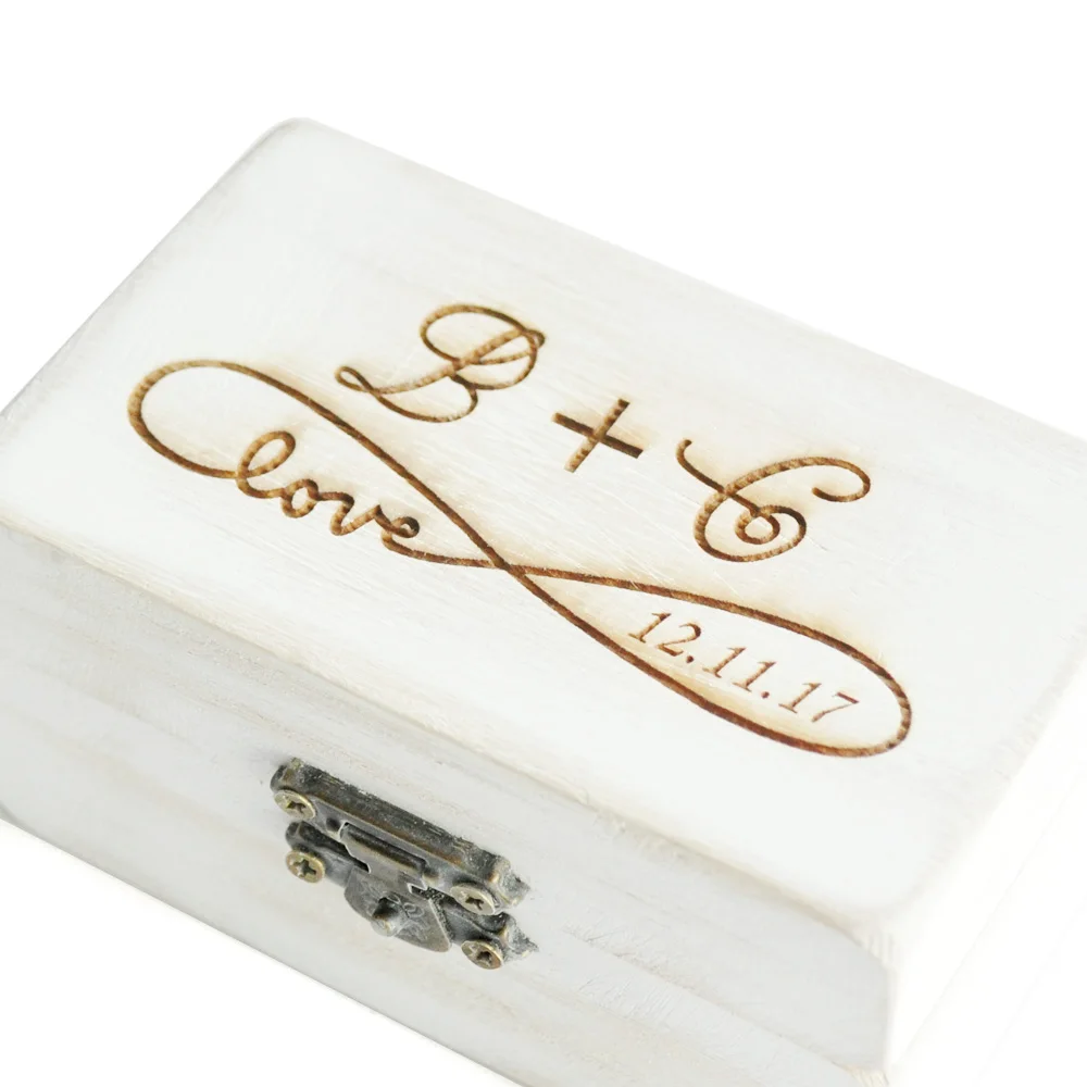 

Personalized Wedding Ring Box,Rustic Wedding Ring Box,Inifinity Wedding Ring Holder,Engraved Initial Letters and date RingBox