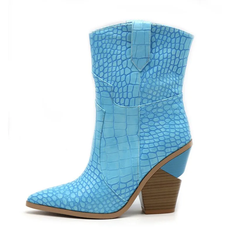 KemeKiss/размер 33-46, новые женские ботильоны, брендовая осенне-зимняя обувь на высоком каблуке, женские полусапожки в стиле ретро, теплая женская обувь - Цвет: light blue no  fur