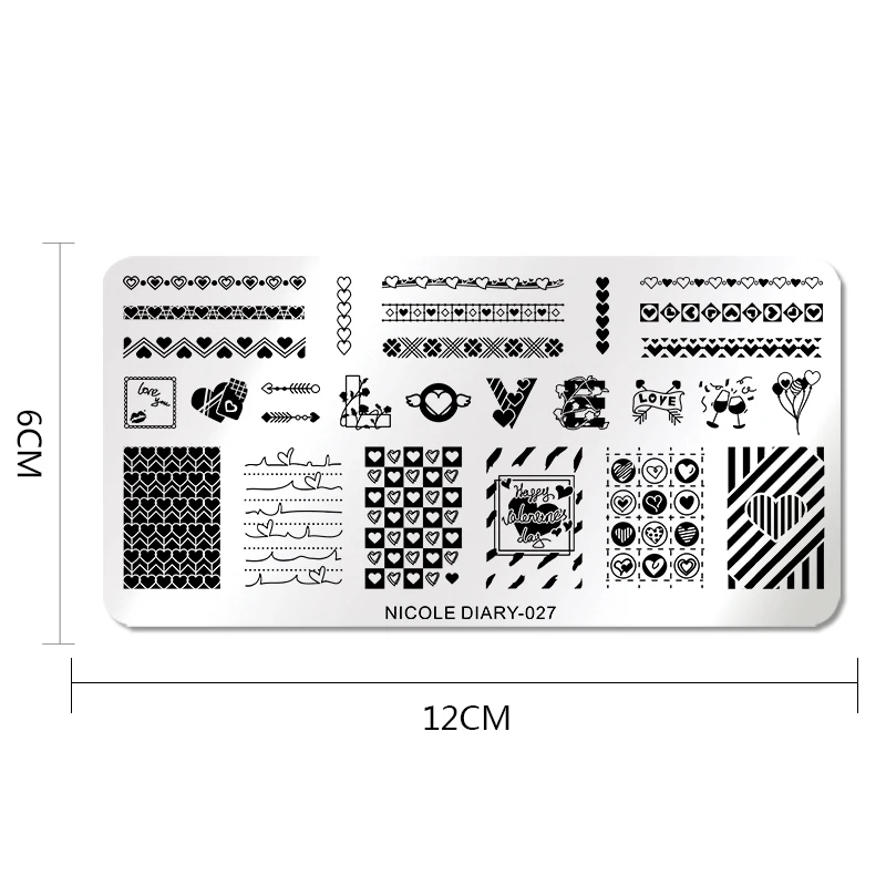 NICOLE дневник День Святого Валентина ногтей штамп пластины прямоугольный, для нейл-арта штамповки шаблон изображения DIY ногтей пластины геометрический шаблон для печати