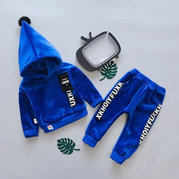 

Letter Strip Decoration Girls Clothes Sets For Boys Clothes Suit 2019 Gold Velvet Hoodie+Pants 2Pcs Children Clothing Sets