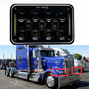 

4x6" Square High Low Beam LED Headlight Reflector Sealed Beam Replacement With DRL for Peterbil Kenworth Freightinger Ford Probe