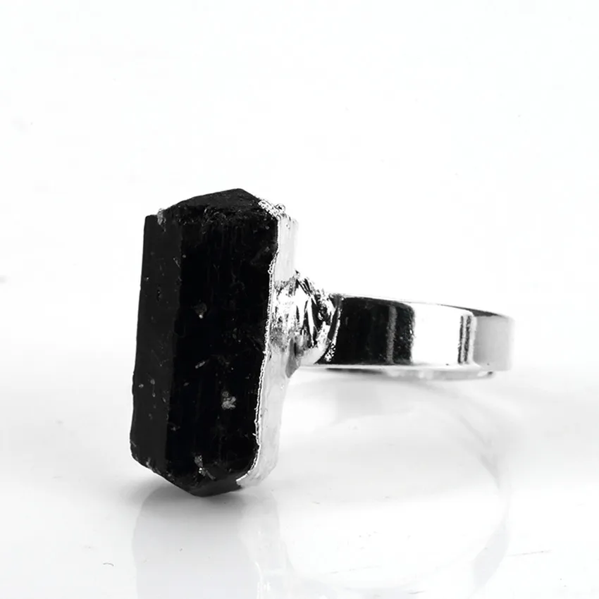 

Trendy-beads Silver Plated Resizable Irregular Shape Black Tourmaline Men Ring For Father's Day Gift Jewelry