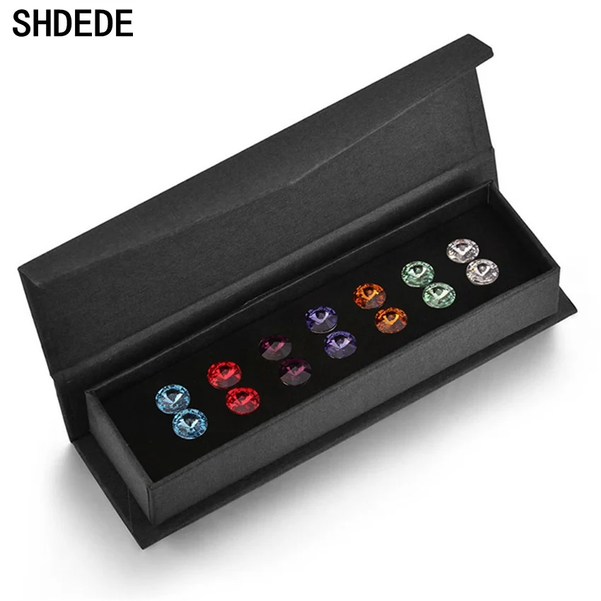 

SHDEDE Round Crystal from Austrian Stud Earrings Jewelry For Women Accessories A Week 7 Pairs Black Box Gift -29073