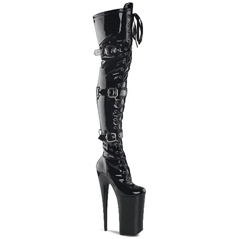 LLXF/сбоку: 45, 46; женская обувь с пряжкой; танцевальные сапоги-трубы для ночного клуба; модель на тонком каблуке 20 см; zapatos mujer; Туфли-лодочки на платформе со стразами