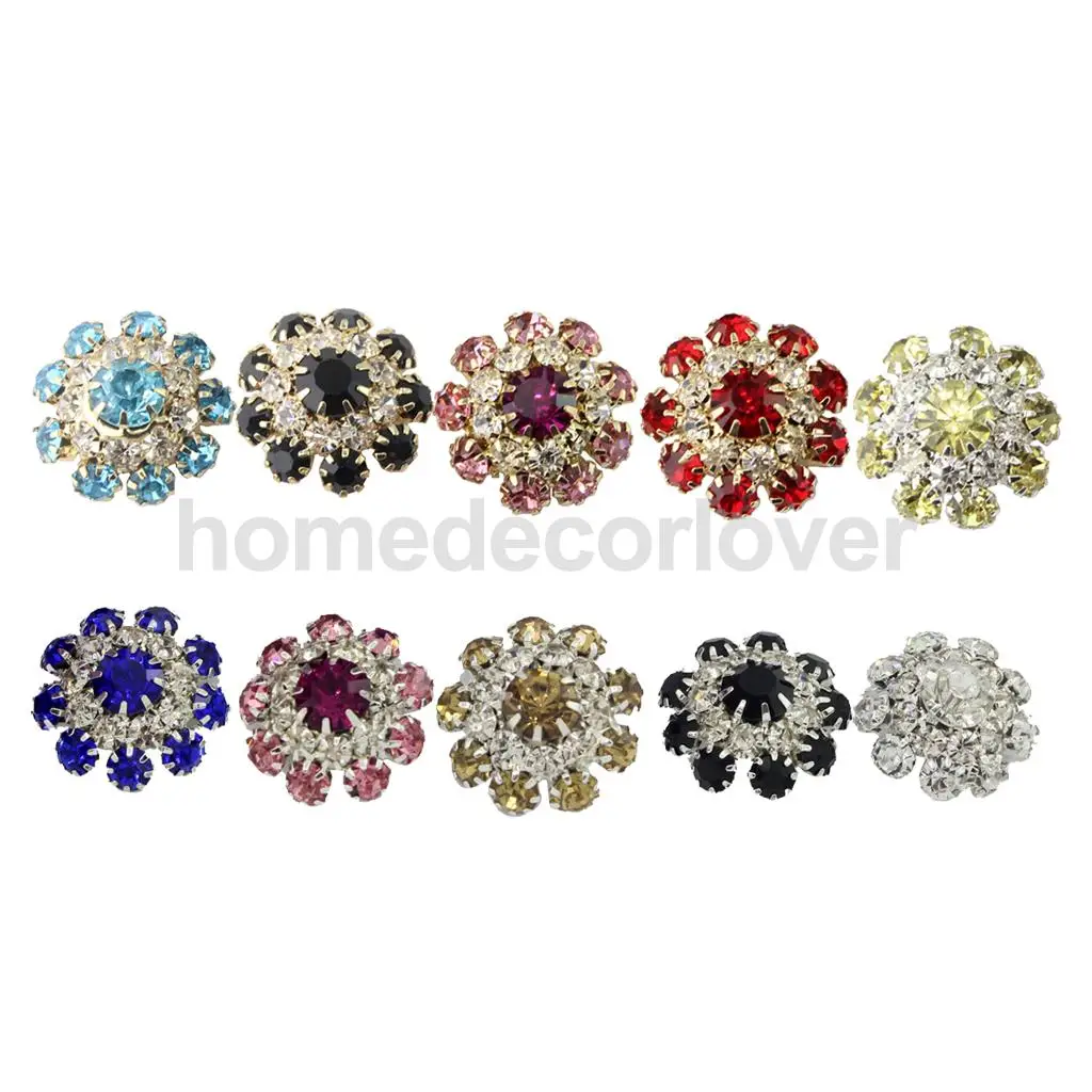5Pcs Glass Metal Rhinestone Flower Shank Buttons Crystal Beads Bulk for Hair Flower DIY Craft Decor Sewing Garments Accessory