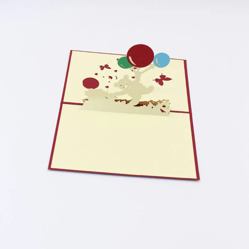 1pc Hot 3D Laser Cut Handmade Cartoon Play Balloon Bear Paper Invitation Greeting Cards with Envelo - 32806219025