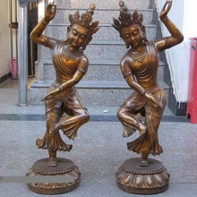 Bi001929 3" Тибет Sitsang бронзовая позолоченная kwan yin Зеленая Тара Гуань инь Танцевальная Пара Статуя