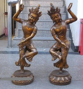

bi001929 33"Tibet Sitsang bronze gilded kwan yin Green Tara Quan yin Dancing Pair Statue