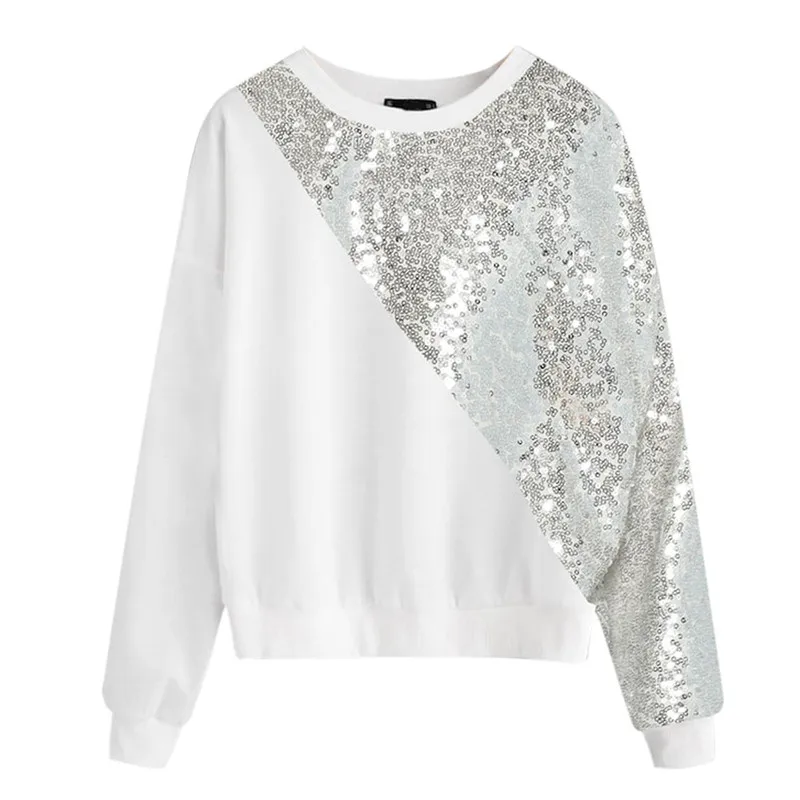 UL @ fashion Женщины Blings блестки цвет блок o-образным вырезом Лоскутная Толстовка Пуловер