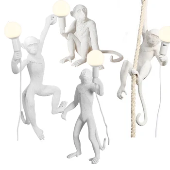 

Creative Art Monkey Table Lamp White Black Golden Resin Animal Hemp Rope LED Hanglampen E27 Pendant Light Home Lighting