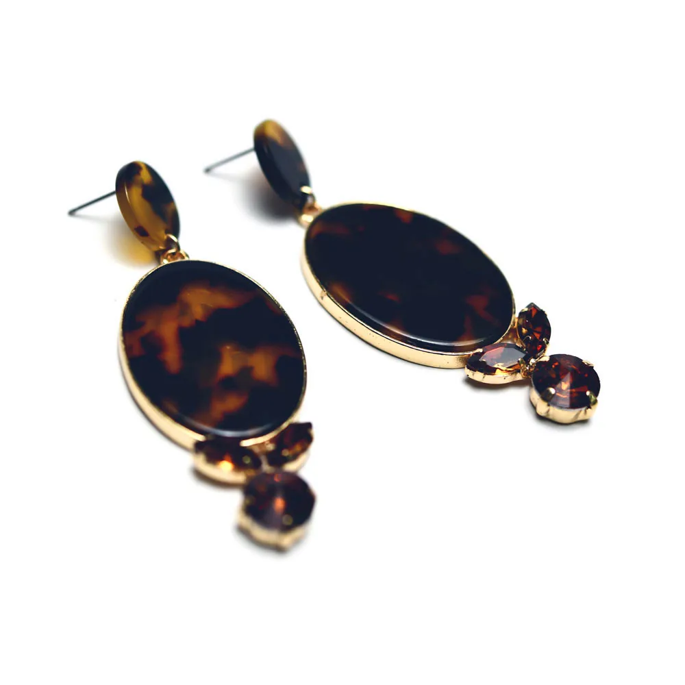 

women earrings trendy costume jewelry resin rhinestone flower pendant ladies girls turtle tortoiseshell pattern drop earrings