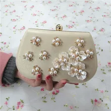 Women Rhinestones Beaded Pearl HandBga with Chains Gold Evening Clutch Bag Mini Wedding Party Prom Hardware Handbag Day Clutches
