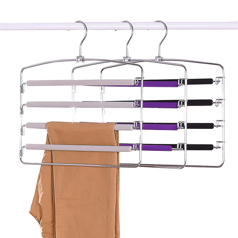 

1PC Multi Functional Four -Layer Stainless Steel Trousers Clip Skirt Pants Hanger Rack with 8 Clips Storage Organizer Save Space