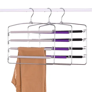 

1PC Multi Functional Four -Layer Stainless Steel Trousers Clip Skirt Pants Hanger Rack with 8 Clips Storage Organizer Save Space