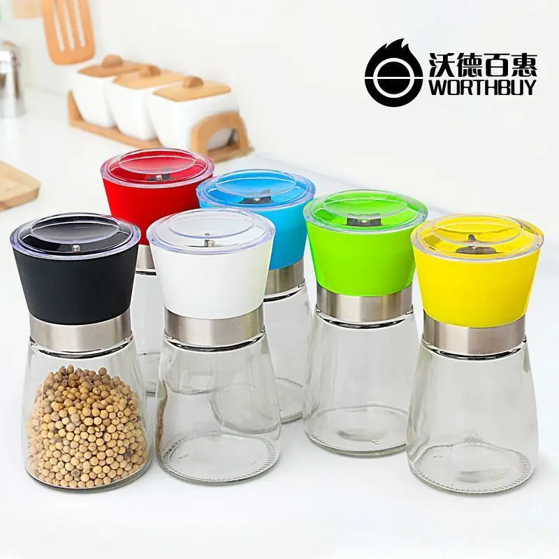 Glass grinder manual black pepper grinding powder seasoning bottles