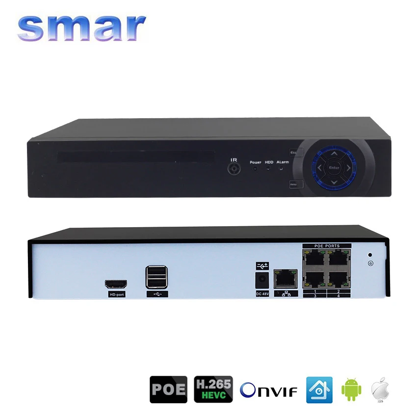  Smar DC48V H.265 CCTV POE NVR HI3798M Processor Onvif 4CH 5MP 4 POE Ports 8CH 4MP POE Ports Max 4K Output For POE IP Camera New 