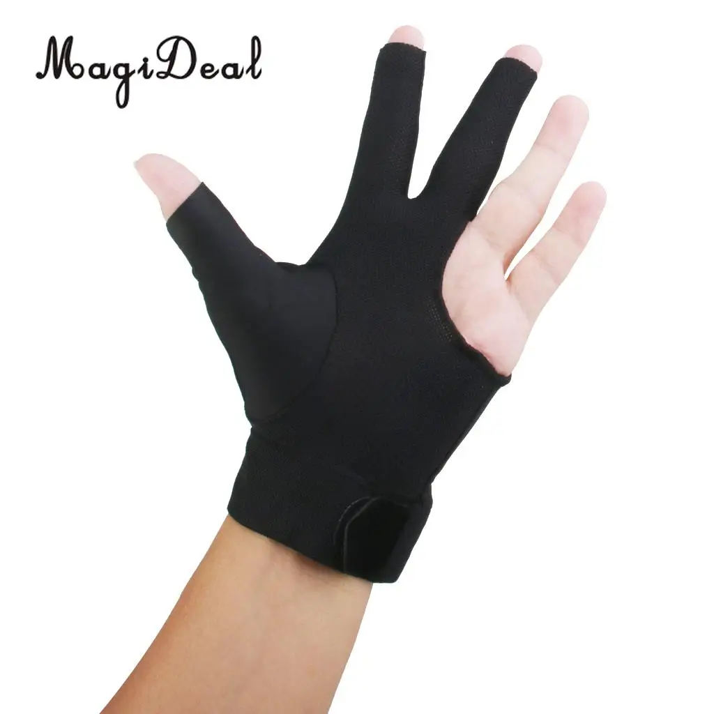 MagiDeal 2 шт. левая рука три пальца спандекс бассейн Кий для снукера бильярда перчатка(черный+ синий