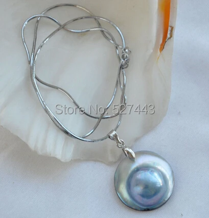

Wholesale free shipping >>22MM GRAY SOUTH SEA MABE PEARL PENDANT 925SILVER CHAIN