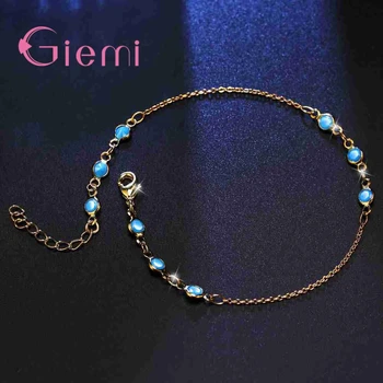 

100% 925 Sterling Silver For Women Girlfriend Blue Round Cubic Zirconia Bracelets Crystal Jewelry Present Accessories