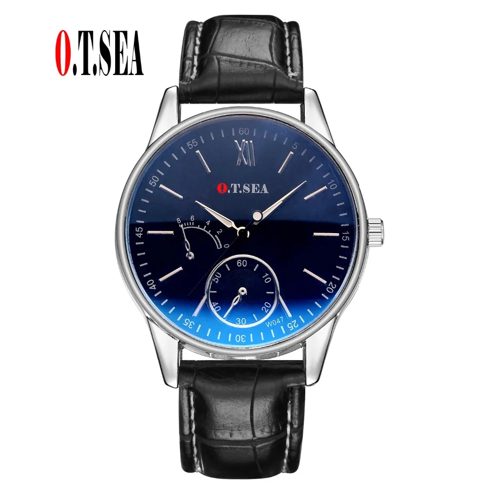 Hot Sales O.T.SEA Brand Faux Leather Blue Ray Glass Watch Men Fashion Military Sports Quartz Wristwatches W047 hot sales o t sea brand faux leather blue ray glass watch men women military quartz wristwatches relogio masculino w045