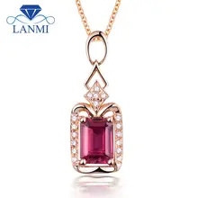 Женский кулон изумрудная огранка 5x7 мм натуральный турмалин кулон в 18 К розовое золото ювелирные изделия с бриллиантами для красивой девушки любящей подарок