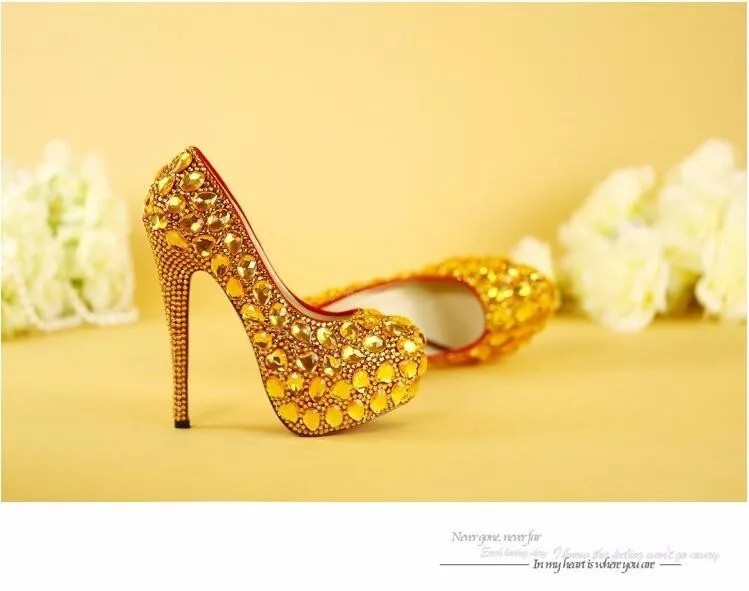 Love Moments/свадебные туфли для невесты, золотые стразы высокие туфли женские туфли на платформе с круглым носком женская обувь для вечеринок размера плюс 34-43