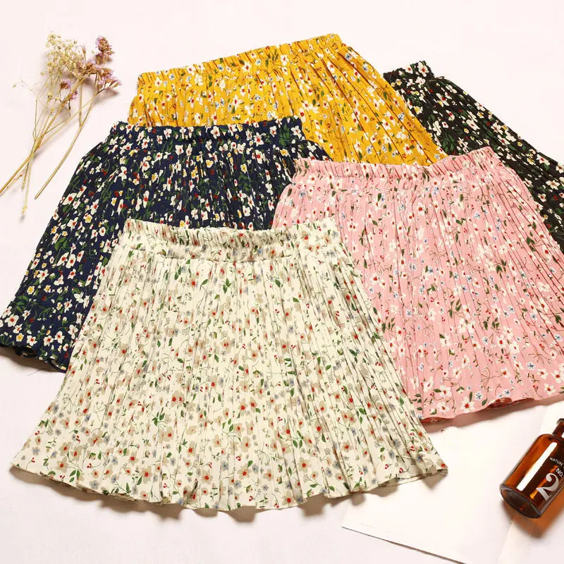 Мини-юбки женские Harajuku печати Повседневное летняя плиссированная шифоновая юбка женские, с завышенной талией уличная Saia мини-юбки Q1331