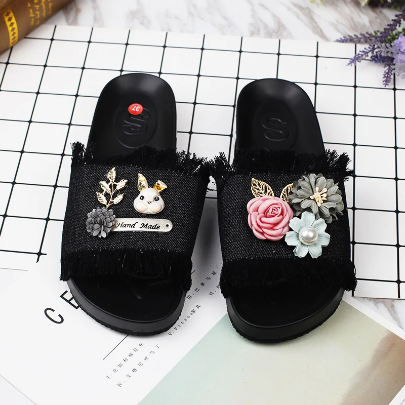 New Bunny Fabrics Soft Bottom Flowers Fringed Flat With Women Open Toe Platform Shoes Casual Slippers For Ladies Cheap56