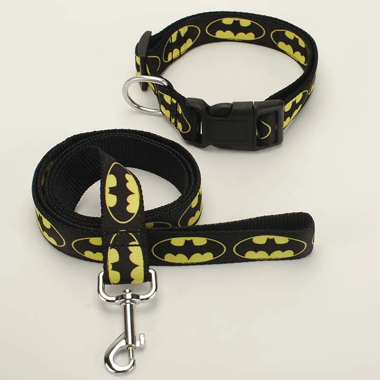 Комплект из 2 предметов для поводка и ошейника для собак, 1 дюйм, лента с рисунком Бэтмена/Мстителя - Цвет: Затуплённый