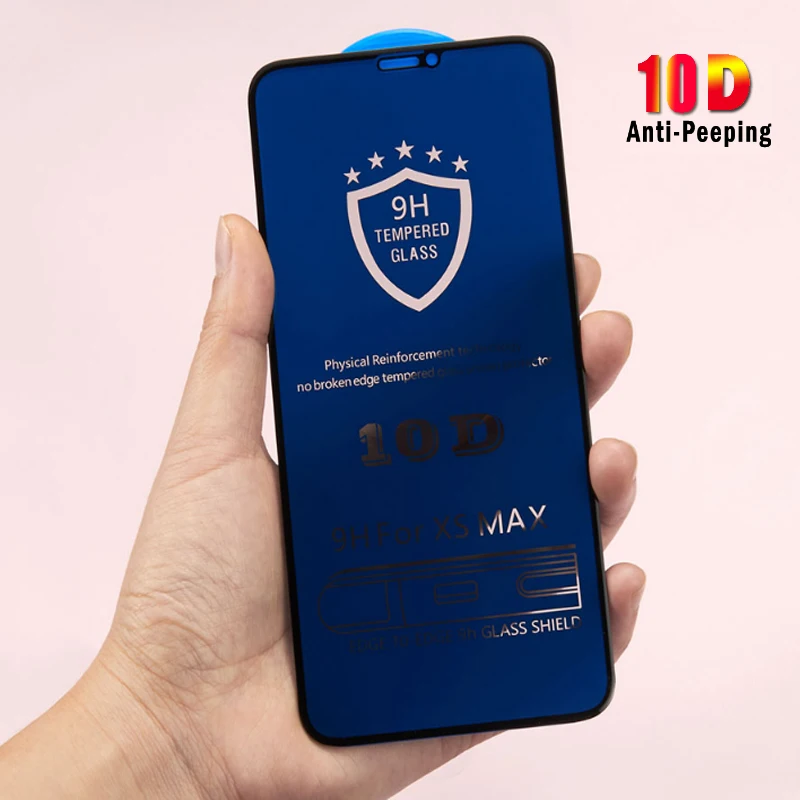 

25pcs/lot 10D Anti peeping full cover tempered glass for iPhone XS Max XR X 6 7 6S 8 plus Privacy Protection screen protector