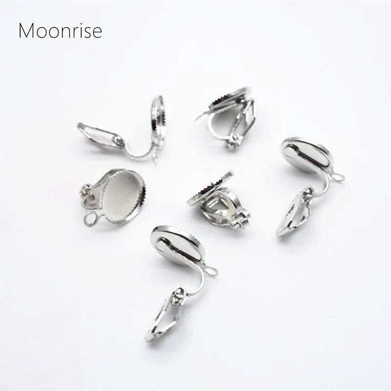 

Silver Color Flat Round Tray Clip-on Earring Cabochon Setting Converter with Blank Base for Non-Pierced Earring Making HK119