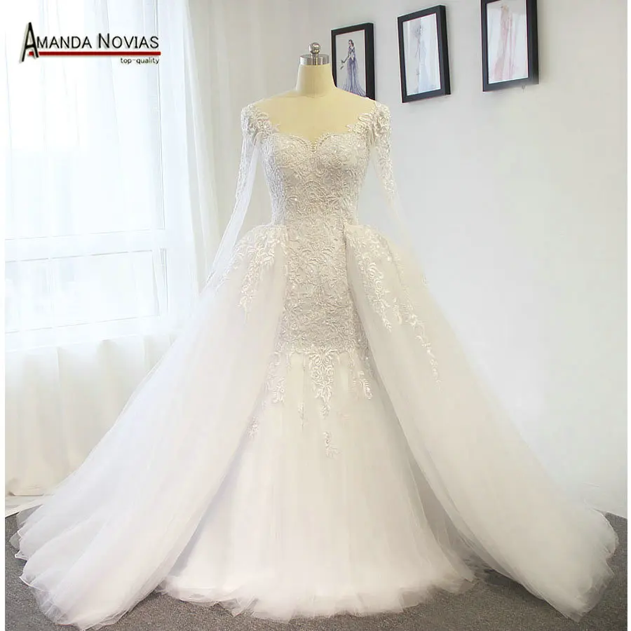 Кружевное свадебное платье с юбкой годе и съемным шлейфом Amanda Novias реальные