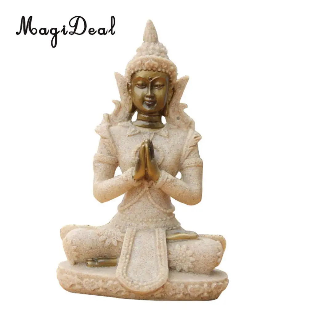 MagiDeal The Hue Sandstone Meditation Buddha Statue Sculpture Hand Carved Figurine Home Office Decor