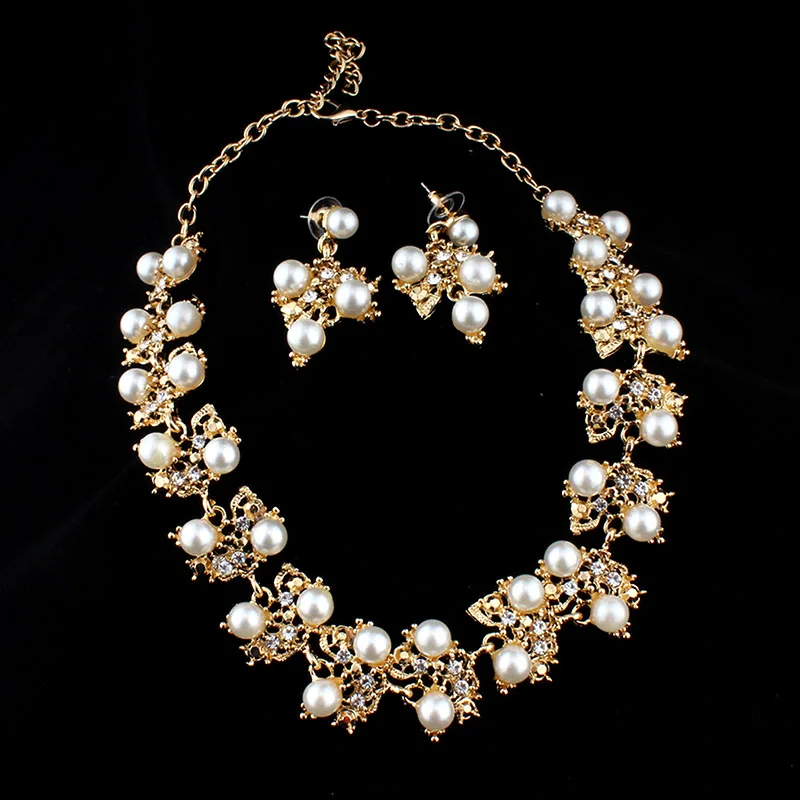 Jiayijiaduo Свадебный золотой цвет набор украшений для женщин Имитация жемчуга ожерелье серьги для женщин Свадебная одежда аксессуары