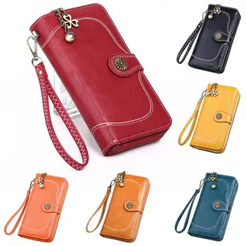 

Ladies long wallet retro zipper bag multifunction wallet key phone card package solid color hand wallet Dropship T624