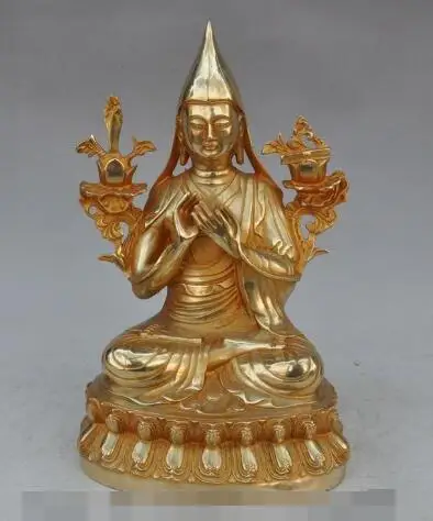 

S05584 12"Tibet Buddhism fane Bronze Gilt Tsongkhapa Great achievements Buddha statue