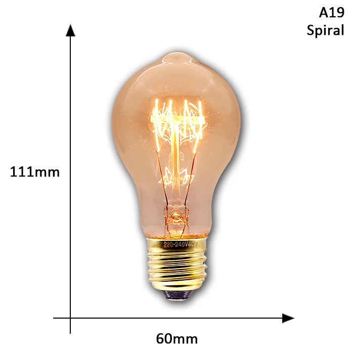 Эдисон лампы E27 220 В 40 Вт ST64 T45 A19 G80 G95 ампулы Винтаж лампа Эдисона лампа накаливания светильник лампа подвесной светильник в стиле ретро для домашнего декора - Цвет: A19 Spiral