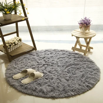 

Gray Fluffy Round Rug Carpets for Living Room Kilim Faux Fur Carpet Kids Room Long Plush Rugs for bedroom Shaggy Area Rug