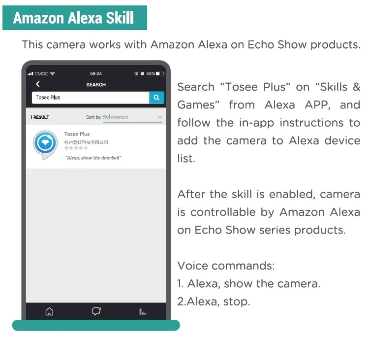 1080P HD WIFI Video IP Camera Support Amazon Alexa & Google Assistant Voice Control Free P2P Cloud Service to Push Alarm via APP_Alexa