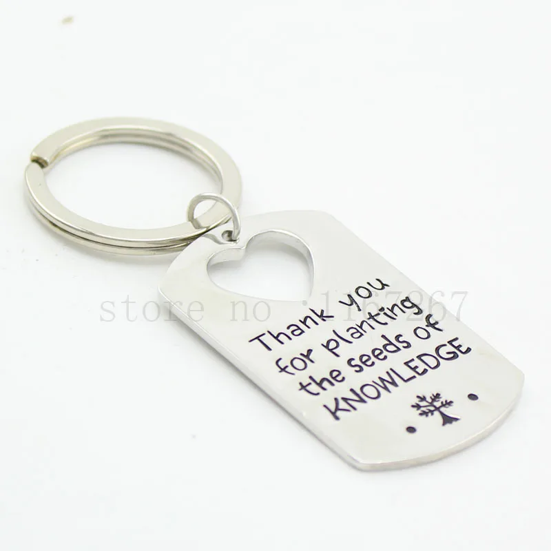 

Hand Stamped"thank you for planting the seeds of knowledge"Teacher Appreciation Gift Dog Tag Key Chain Necklace Gift for Teacher