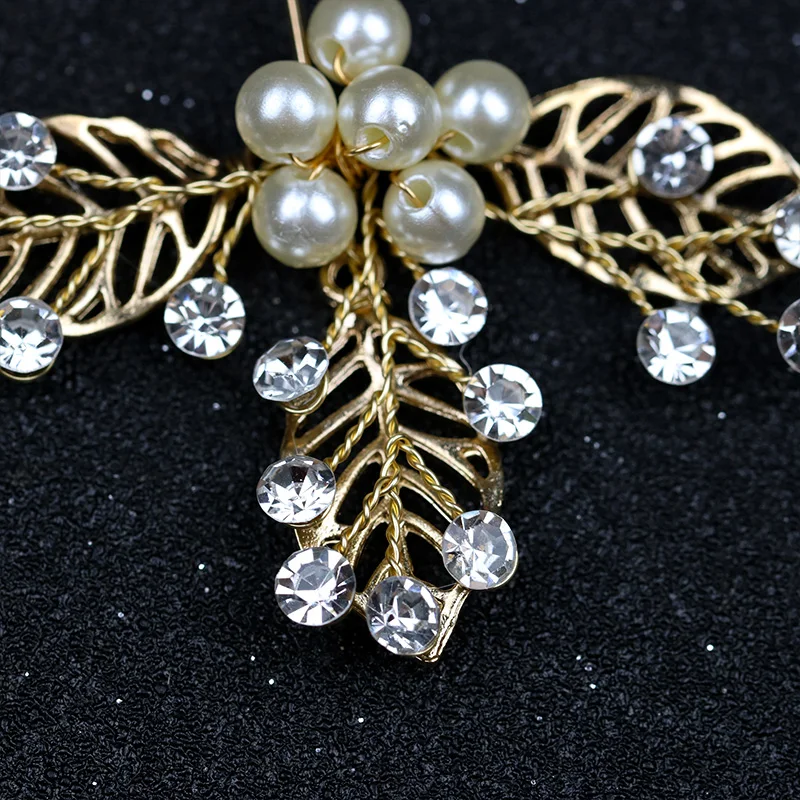 Gold Color  Pearl Leaf Hair pins  (3)