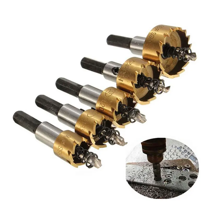 5 Pcs Carbide Tip HSS Drill Bit Saw Set Metal Wood Drilling Hole Cut