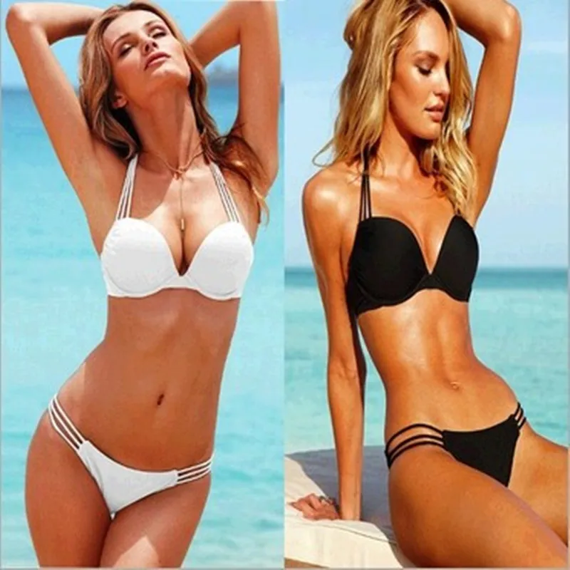 

Brazilian biquinis 2017 women's black swimsuit sexy low waist bikinis bottoms halter bandage swimwear lingerie bathing suits