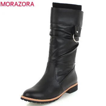 

MORAZORA 2020 size 34-43 mid calf boots women autumn winter round toe booties slip on flat shoes woman elegant boots female