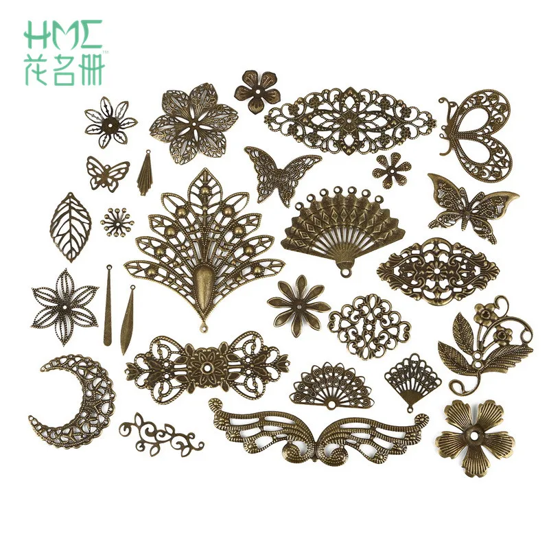 

10pcs Beautiful Filigree Flower Wraps Antique Bronze Metal Crafts Bracelet Connectors For Scrapbooking DIY Jewelry Accessories