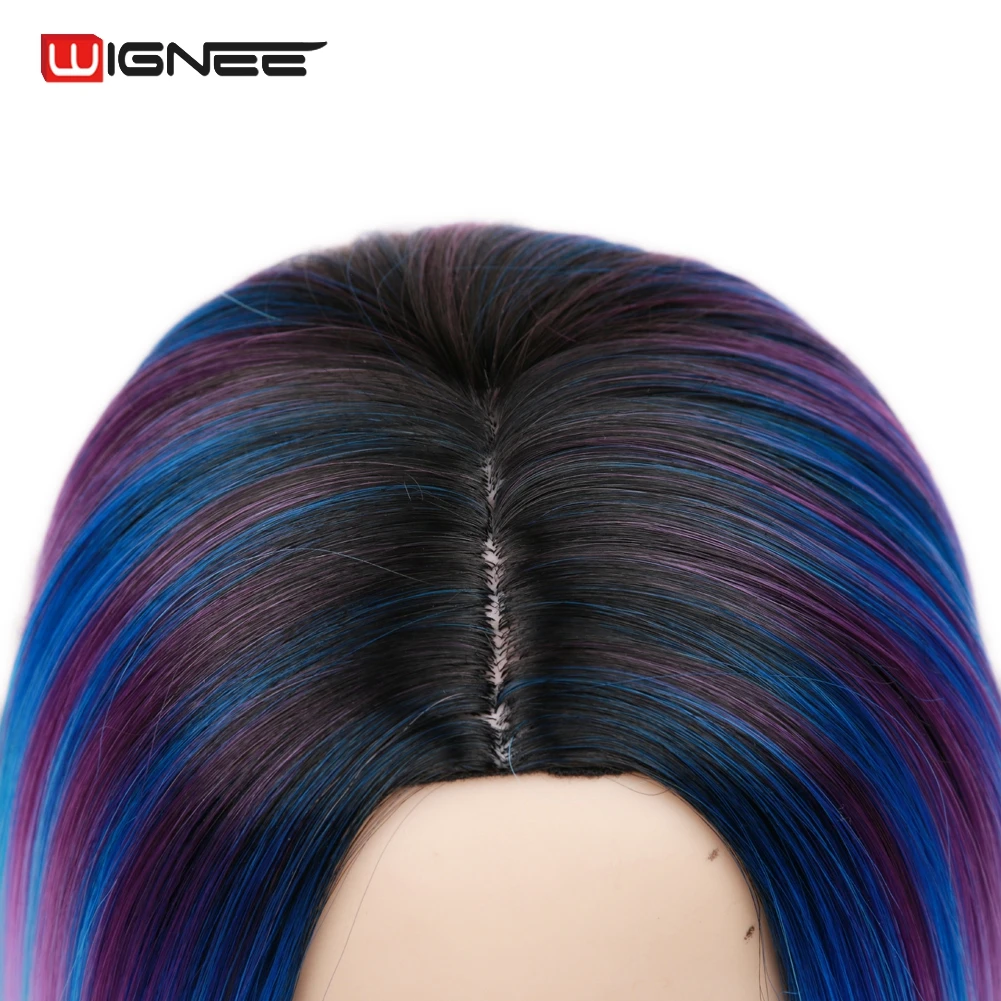 Wignee короткие прямые волосы синтетический боб парики Смешанные фиолетовый/розовый/синий/натуральный черный парик цвета радуги Glueless косплей женские волосы парики