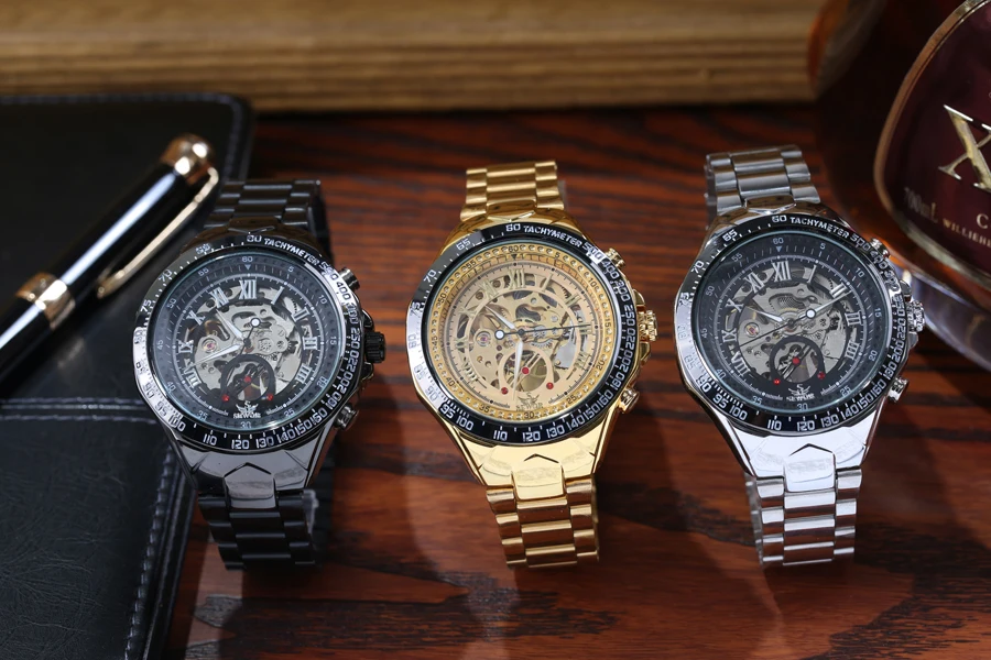 SEWOR Лидирующий бренд, роскошные часы, мужские механические золотистые часы-скелетоны, спортивные часы, мужские часы с ремешком из нержавеющей стали, relogio