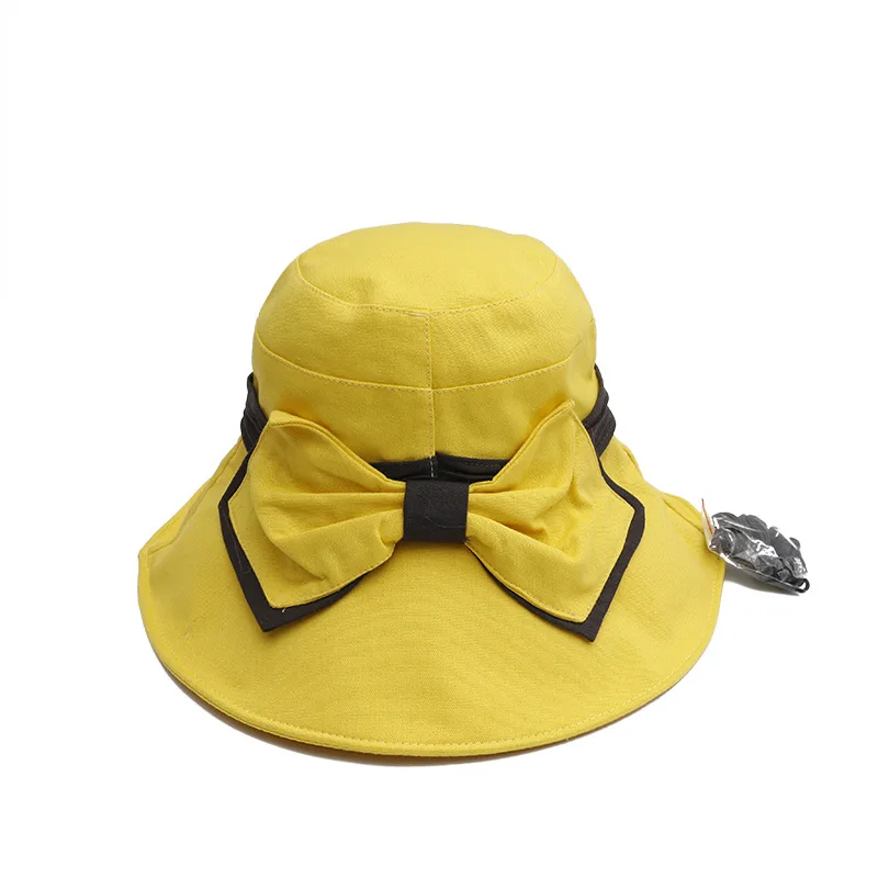 LDSLYJR хлопковый Одноцветный с бантом Панама для рыбака шляпа на открытом воздухе Дорожная шляпа шляпы от солнца для Для женщин 87